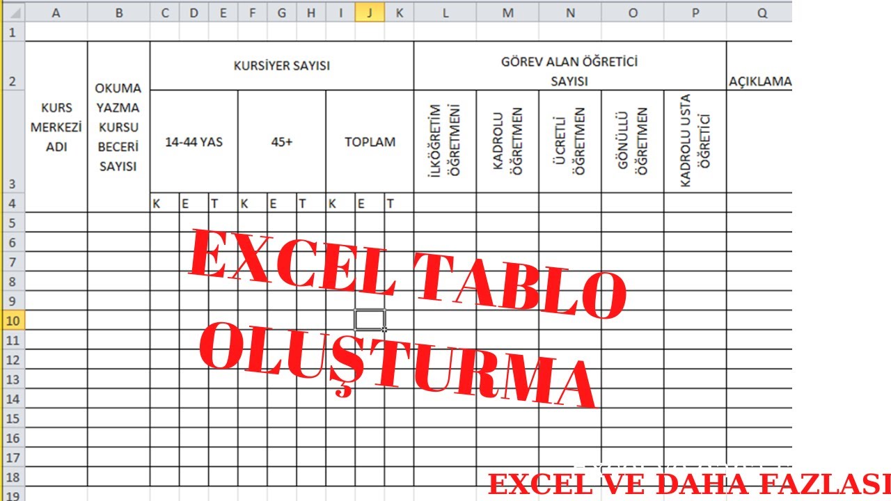EXCEL TABLO OLUŞTURMA(DETAYLI)-TABLO YAPMA