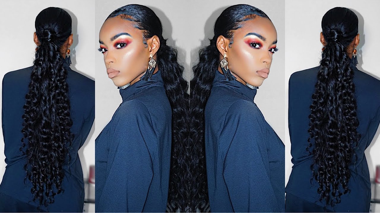 LONG CURLY SLEEK PONYTAIL ON NATURAL HAIR | Slim Reshae