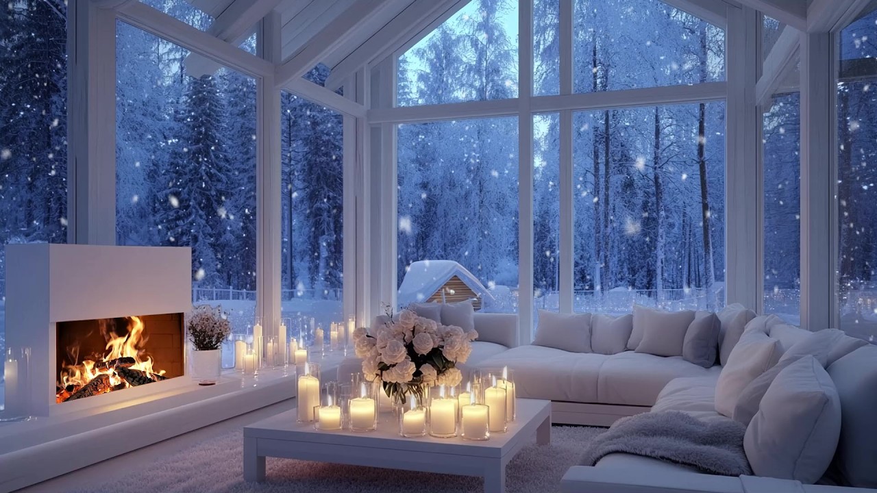🎹 Winter Piano Lounge Ambience | Fireplace & Falling Snow | Sleep Better, Focus Deeper, Feel Happier