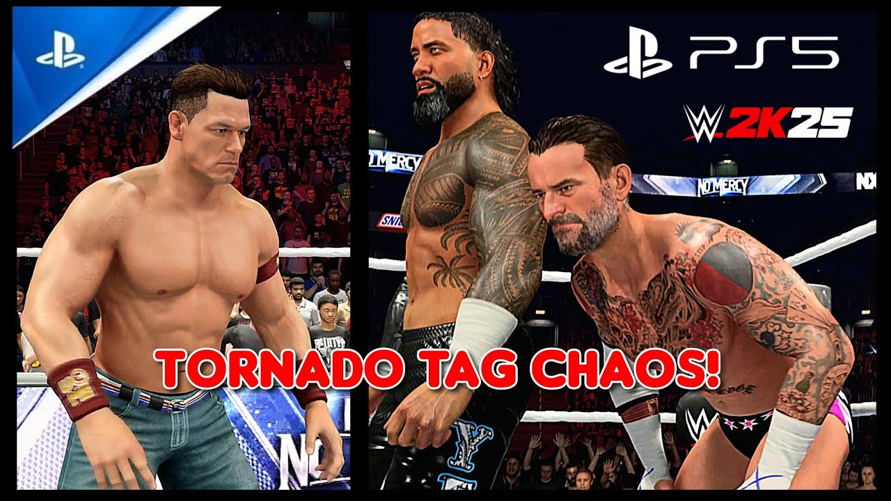 TORNADO Tag Team Match! John Cena vs CM Punk & Jey Uso | WWE 2K25 PS5