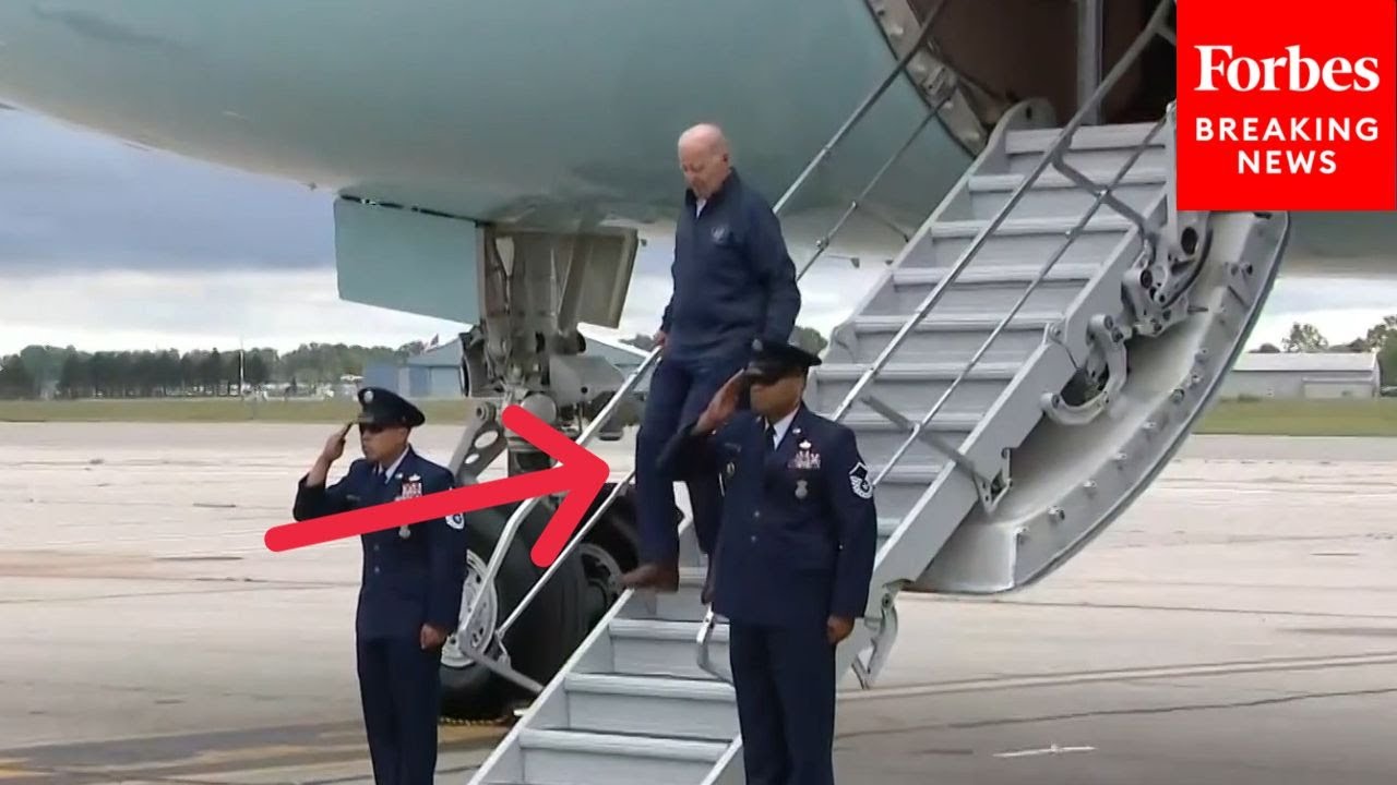 JUST IN: Biden Slips On Air Force One Stairs After Staff Try To Prevent Major Falls