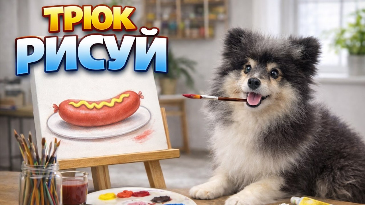 СОБАКА РИСУЕТ КАРТИНЫ! КАК НАУЧИТЬ СОБАКУ РИСОВАТЬ