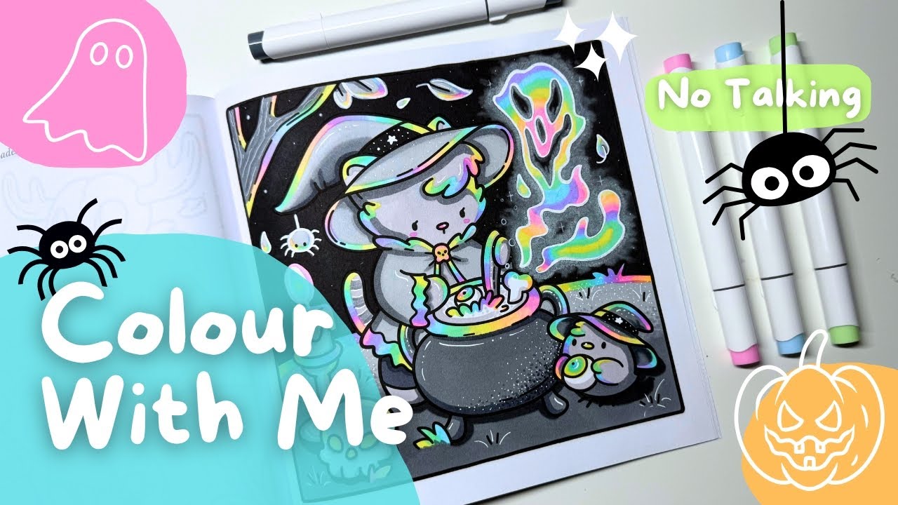 Cozy Colour With Me ASMR - Jade Summer Spooky Moments + Ohuhu Markers