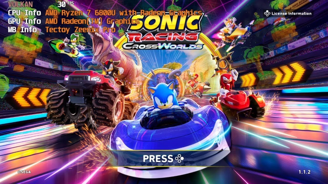 Zeenix Pro rodando Sonic Racing Crossworlds do NS