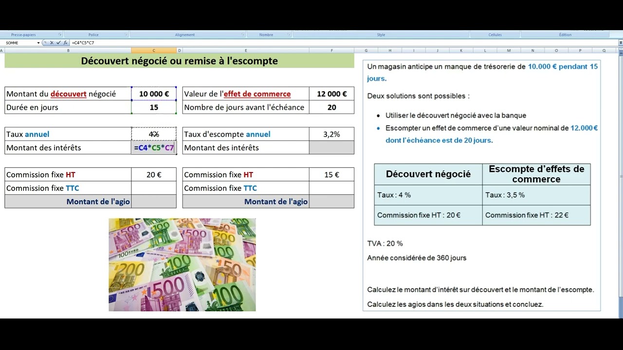 D&eacute;couvert bancaire ou escompte d'un effet de commerce