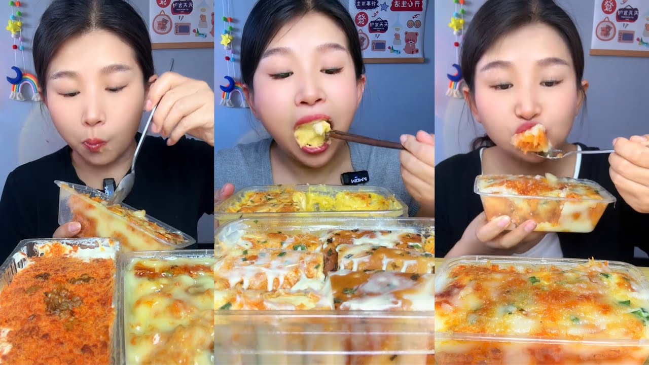 asmr mukbang - cheesy baked rice, tomato cheese pasta, cheese rice casserole eating sound