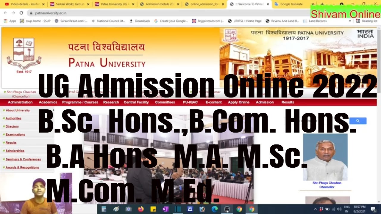 Patna University UG Admission Online 2021 B.Sc. Hons.,B.Com. Hons. B.A Hons  M.A. M.Sc. M.Com. M.Ed.