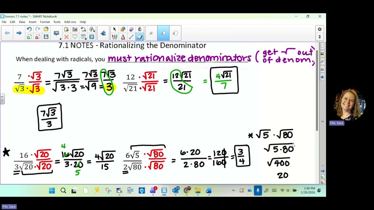 honors geometry - 7.1 notes - simplifying radicals and rationalizing denominators