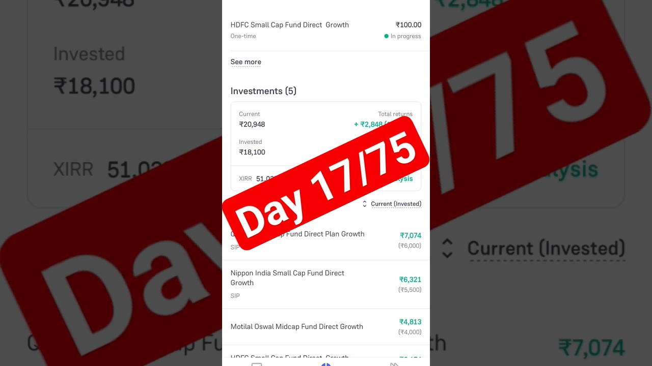 Day 17/75 || daily sip in groww app || 75 hard investing challenge in mutual fund || #mutualfunds