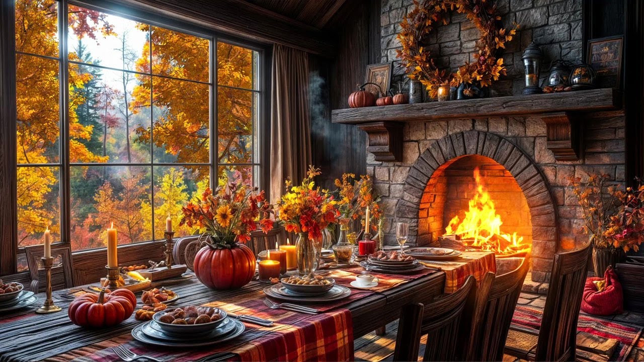 🔥 Crackling Fireplace & Autumn Wind Sounds | Cozy Kitchen Ambience for Sleep & Relaxation