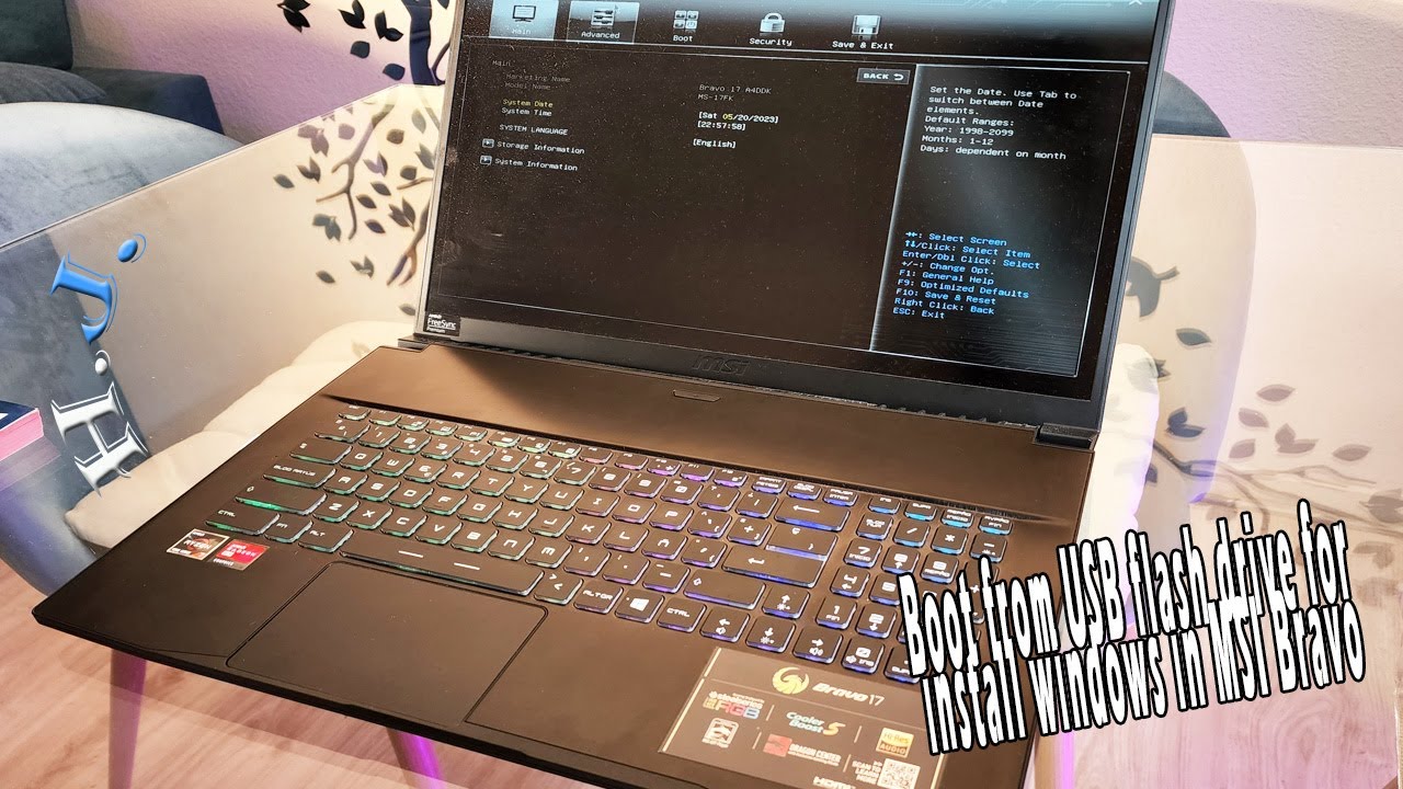 Boot from USB flash drive for install windows in MSI Bravo