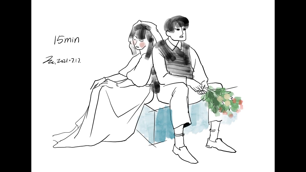 【速写挑战】第17天，插画风/新娘和不开心的新郎/Draw/画画/Sketch/illustration
