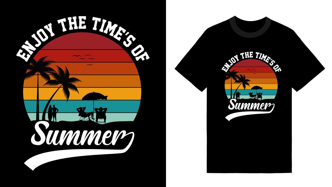 Summer T-Shirt Design &ndash; Tshirt Design Bangla Tutorial &ndash; Retro Vintage Summer Vibes T-Shirt Design