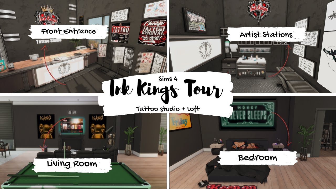 Sims 4 | Realistic Build | Ink Kings Tattoo Studio + loft |Tour + Download link