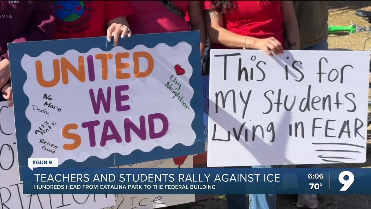Tucson teachers and students rally against ICE; over 20 TUSD schools closed