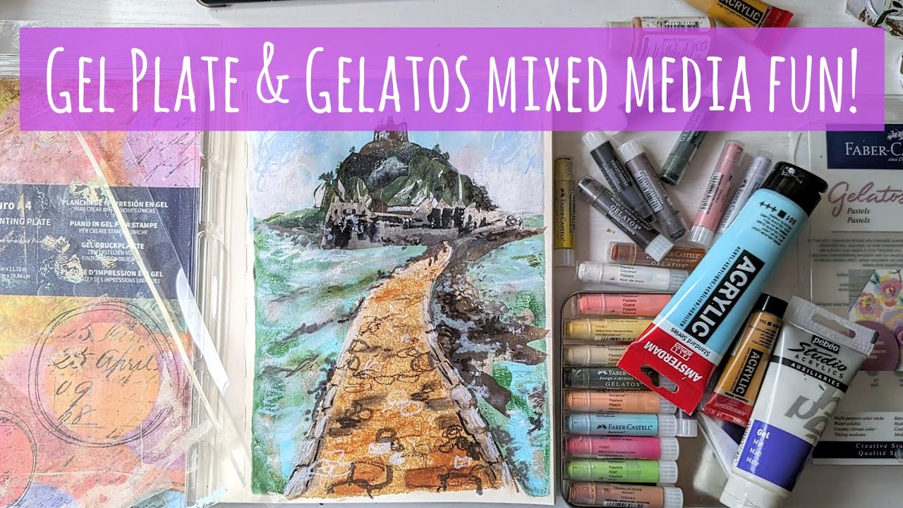 Mixed-Media Fun! With Gel Plate Printing, Collage, Faber-Castell Gelatos & Pith Oroblanco Sketchbook