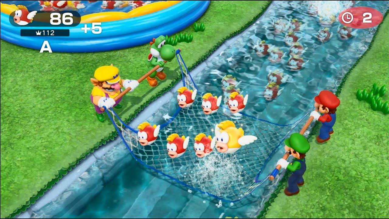 Super Mario Party – Fishing with a Net: Wario, Luigi, Yoshi & Mario Team Up