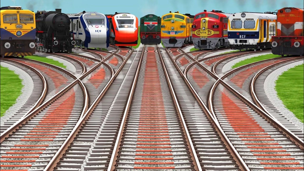 9-Trains Crossing On Bumpy Forked Railroad Tracks l Railroad Tracks l  Indian Railroad 