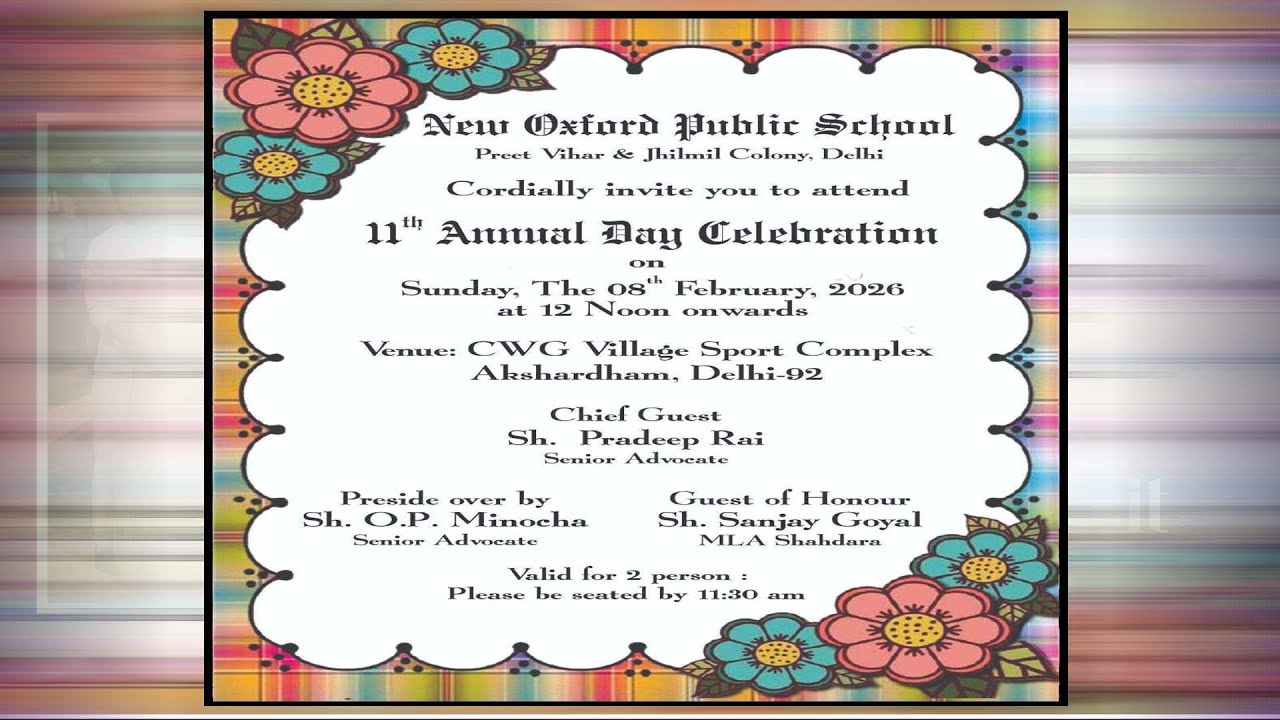NEW OXFORD PUBLIC SCHOOL  11th Annual Day Celebration on 8th February 2026 live Streaming on Youtube