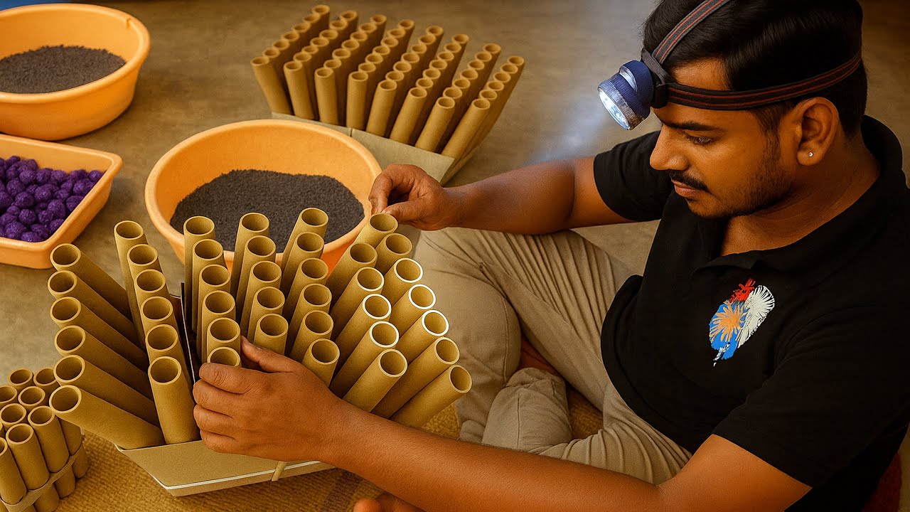 Fan Cake Sky Shots Making Process | Inside Indian Fireworks Factory#crackers #amazing