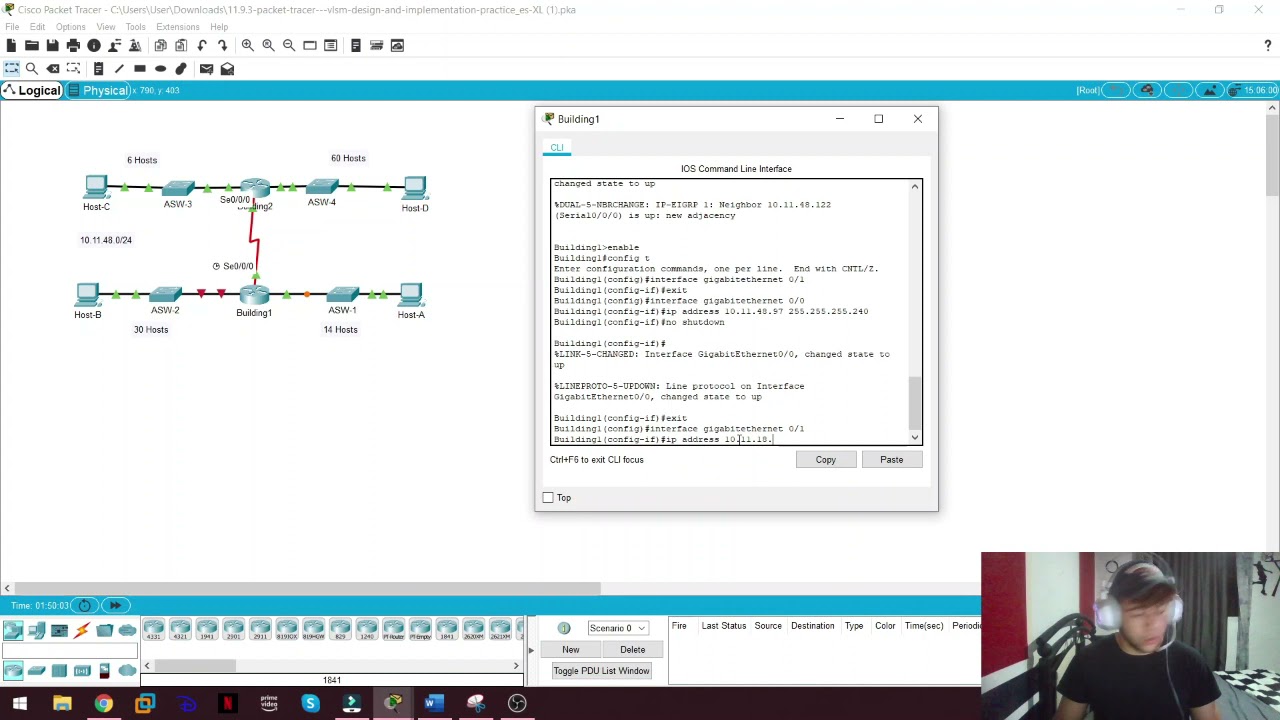 11.9.3 Packet Tracer - Práctica de Diseño e Implementación de VLSM