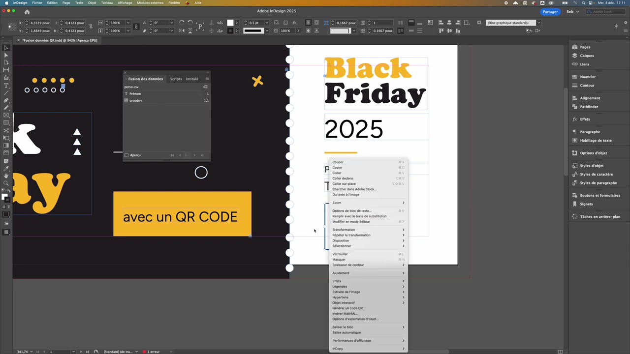 Série de codes QR dans InDesign, automatisé avec Fusion de données