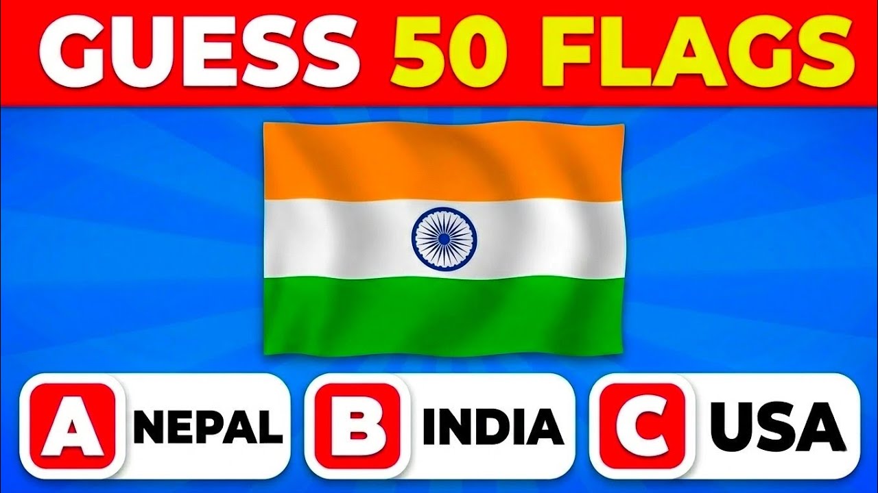 Guess The Country By The Flag Quiz 🚩| Can You Guess 50 Flags? | Easy To Hard