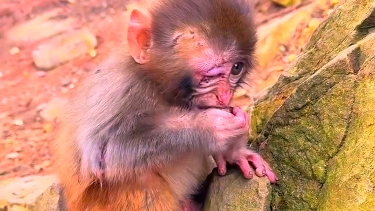 Oh God..! What happened on the baby monkey feel sadly.