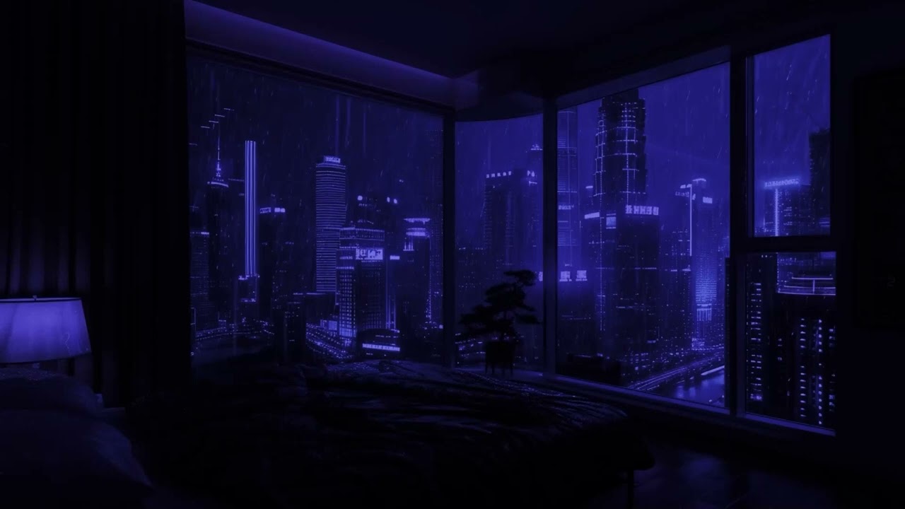 TechnoTopia | Sleepy Black Light Room City Lights View | Instant Sleep, Deep Anxiety Relief | 1 Hour