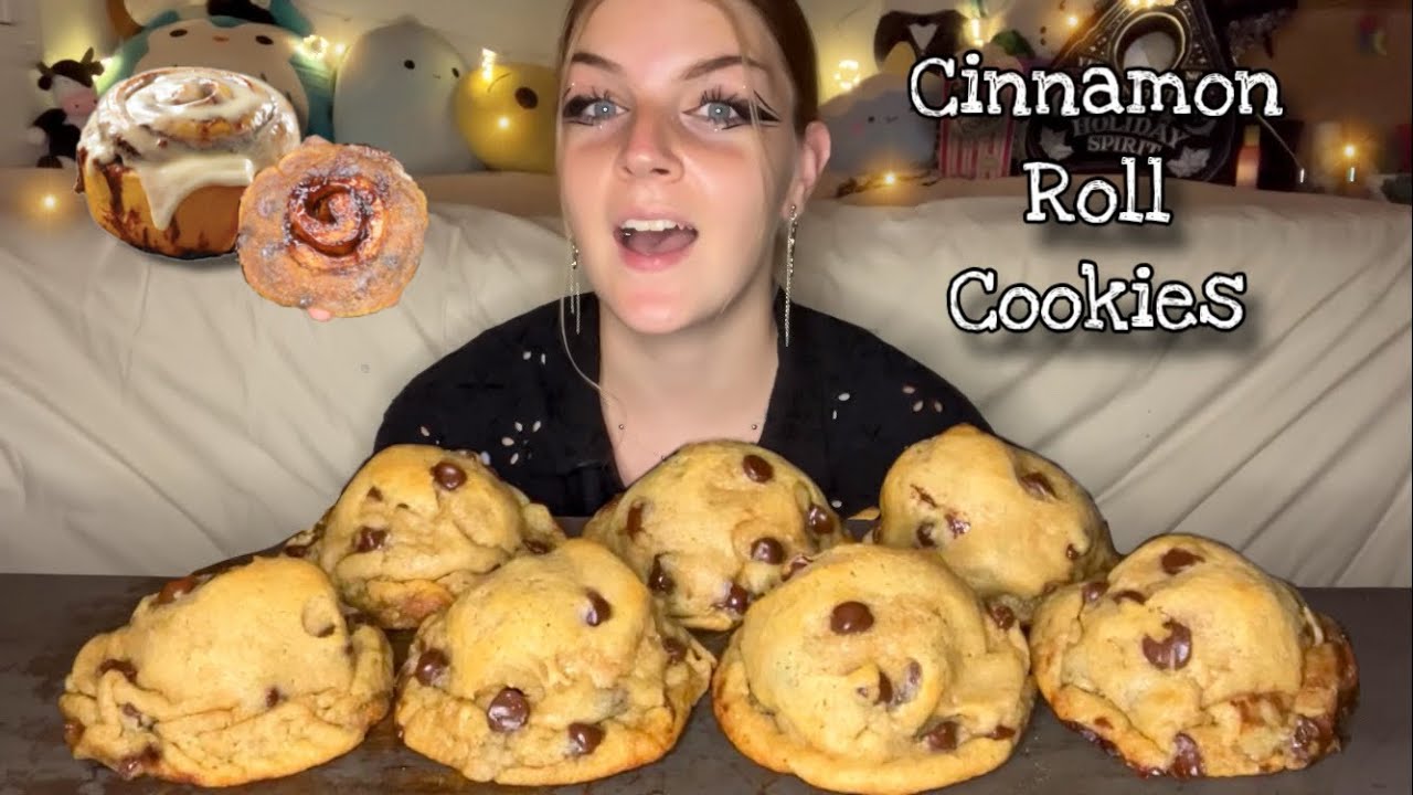 GOOEY CHOCOLATE CHIP CINNAMON ROLL STUFFED COOKIES MUKBANG! (Vegan) (No Talking)