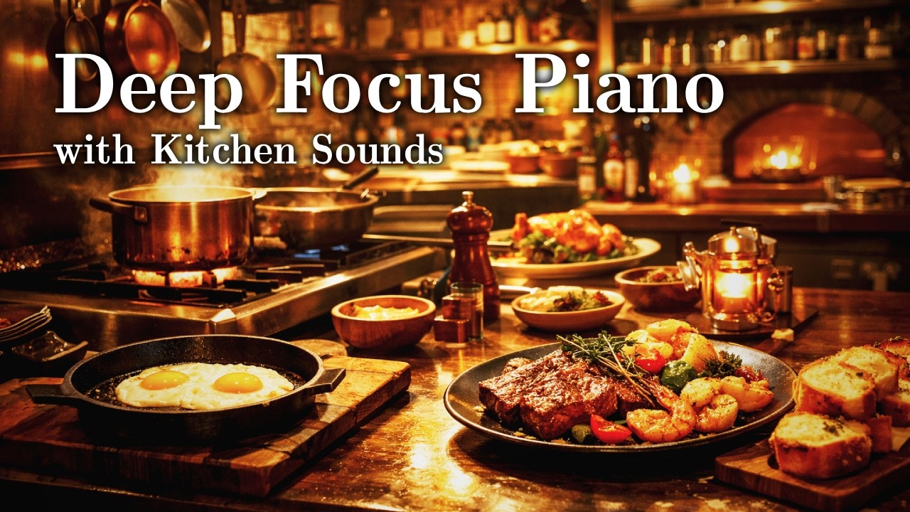 Deep Focus Piano with Kitchen Sounds | Gentle Background Focus