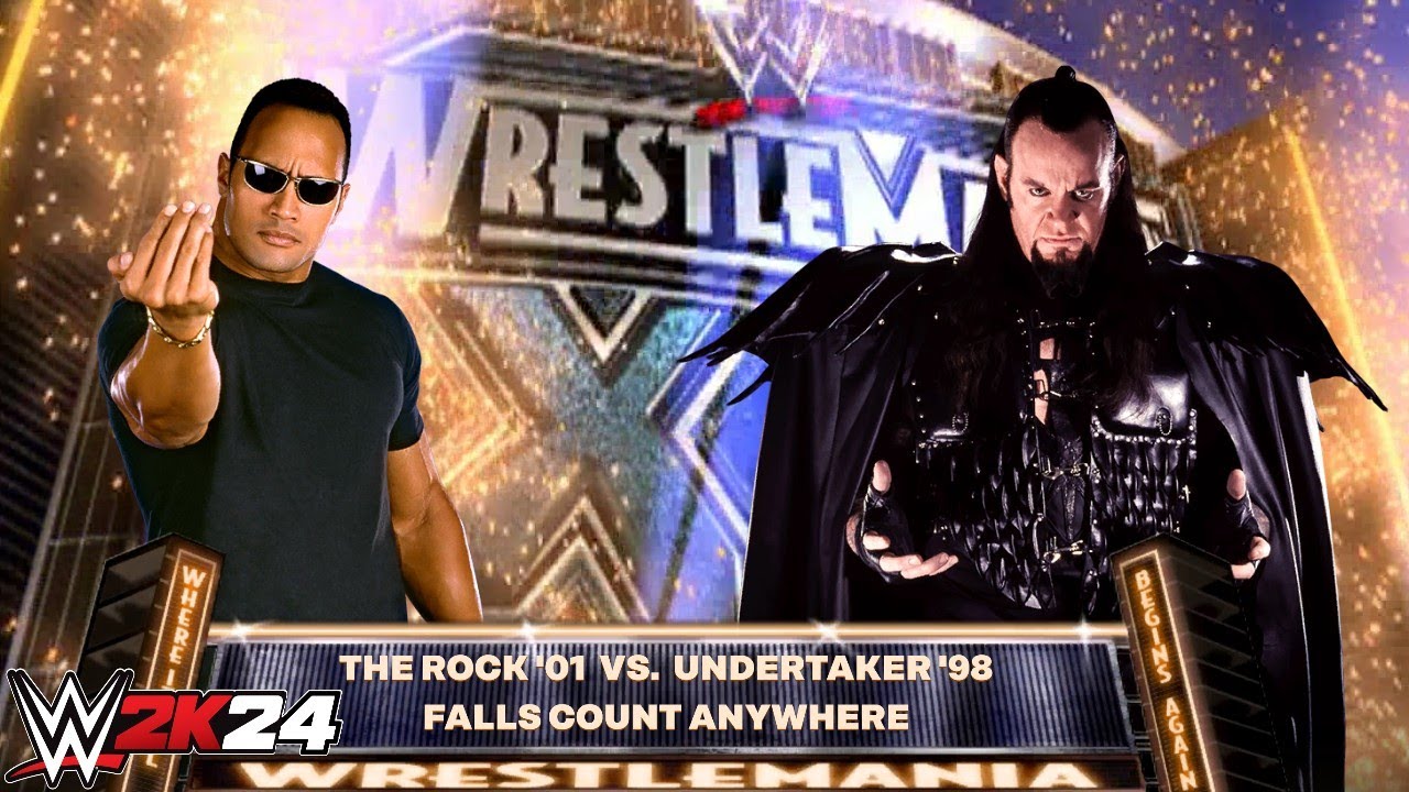 WWE 2k24 - The Rock '01 vs Undertaker '08: Falls Count Anywhere Match at Wrestlemania xx