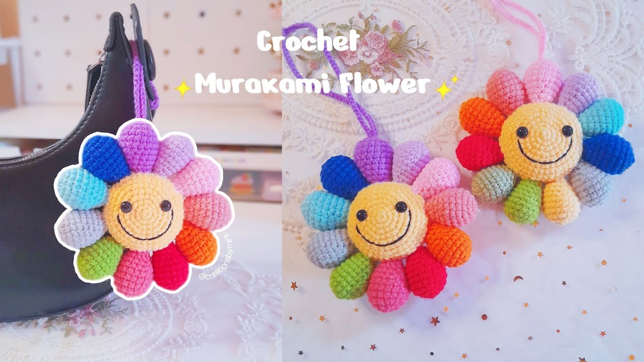 Как связать крючком цветок Мураками | Простой урок для начинающих 🌈🌸 {С английскими субтитрами}