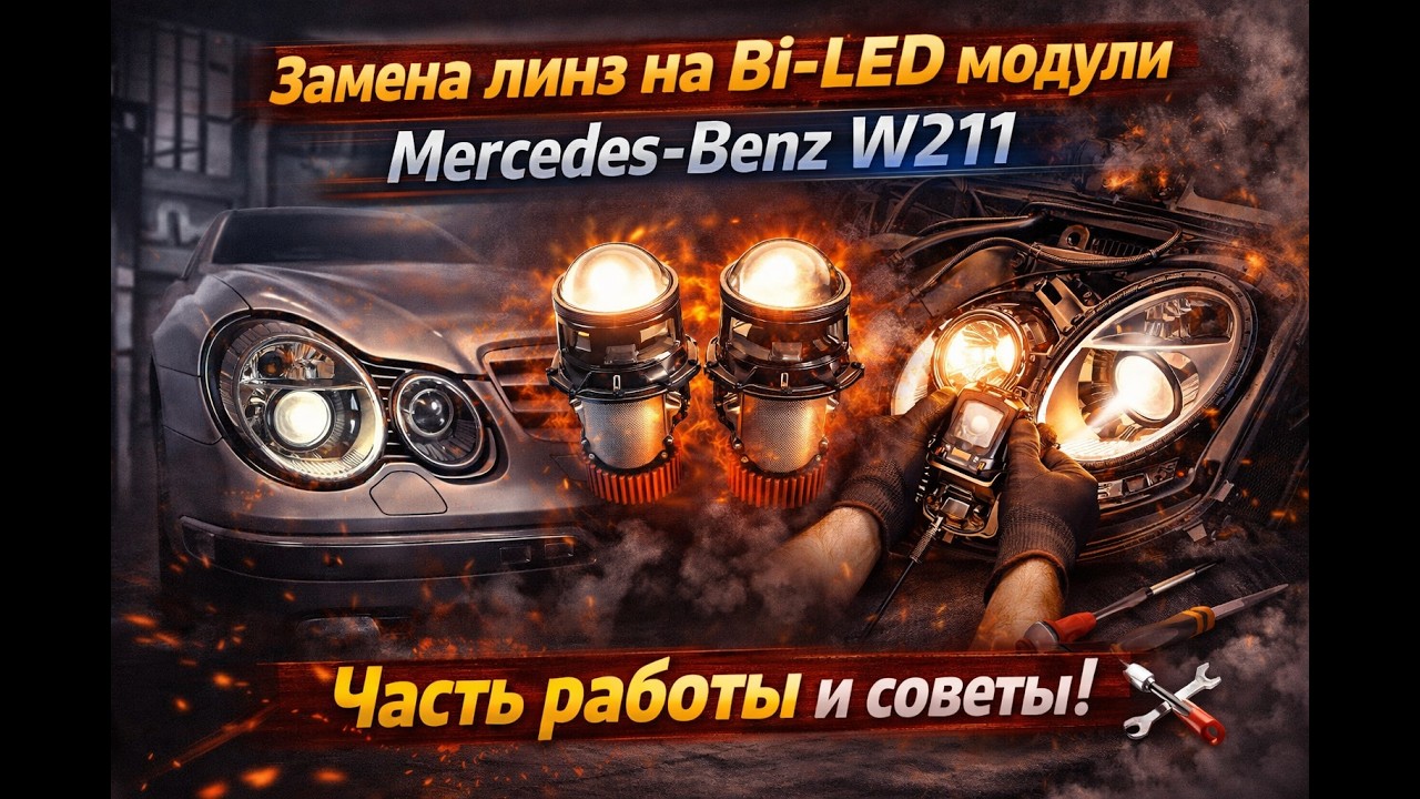 Замена линз на Bi-LED модули Mercedes-Benz W211 | Часть работы и советы