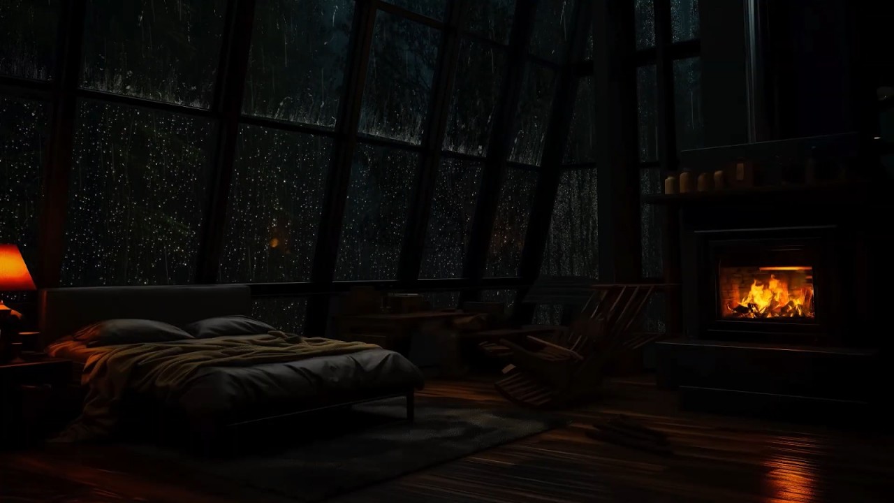 Ancient Woodland Cabin ⛈️ | Rainfall & Hearth Crackle | Deep Night Rest Storm