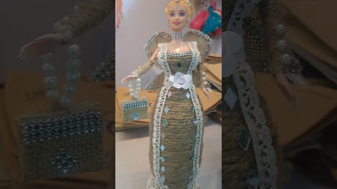 Waste Jute Se Royal Doll Dress 😍 | Handmade CraftOld Doll Makeover ✨ Jute Rope DIY 
