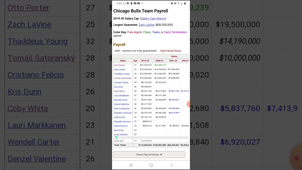 CHICAGO BULLS SALARY CAP BREAKDOWN