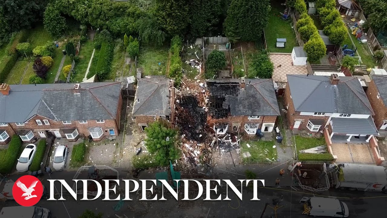 Drone footage shows destruction of gas explosion in Birmingham after woman killed