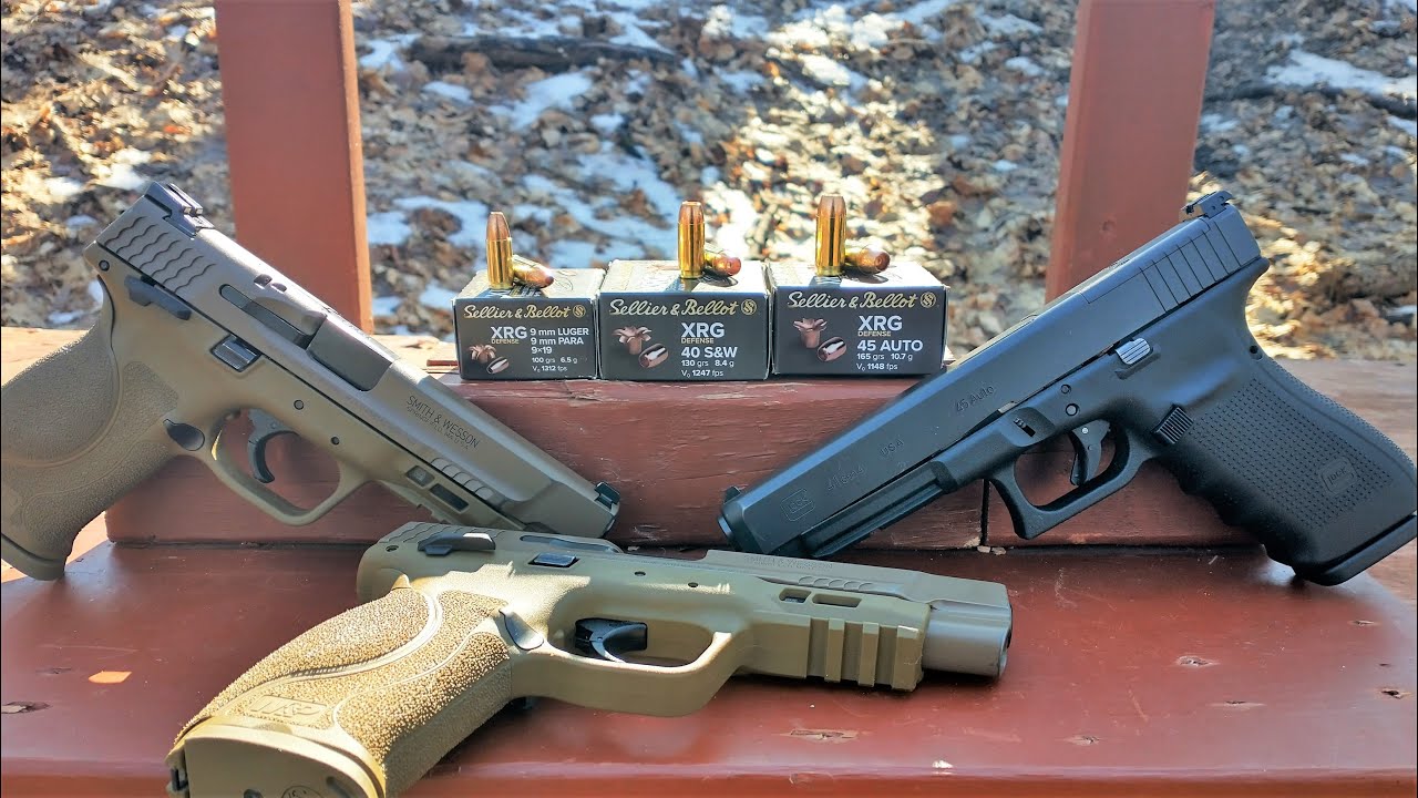 👉9mm VS .40 S&W VS .45 ACP Ballistic Gel Test - Sellier & Bellot XRG Defense