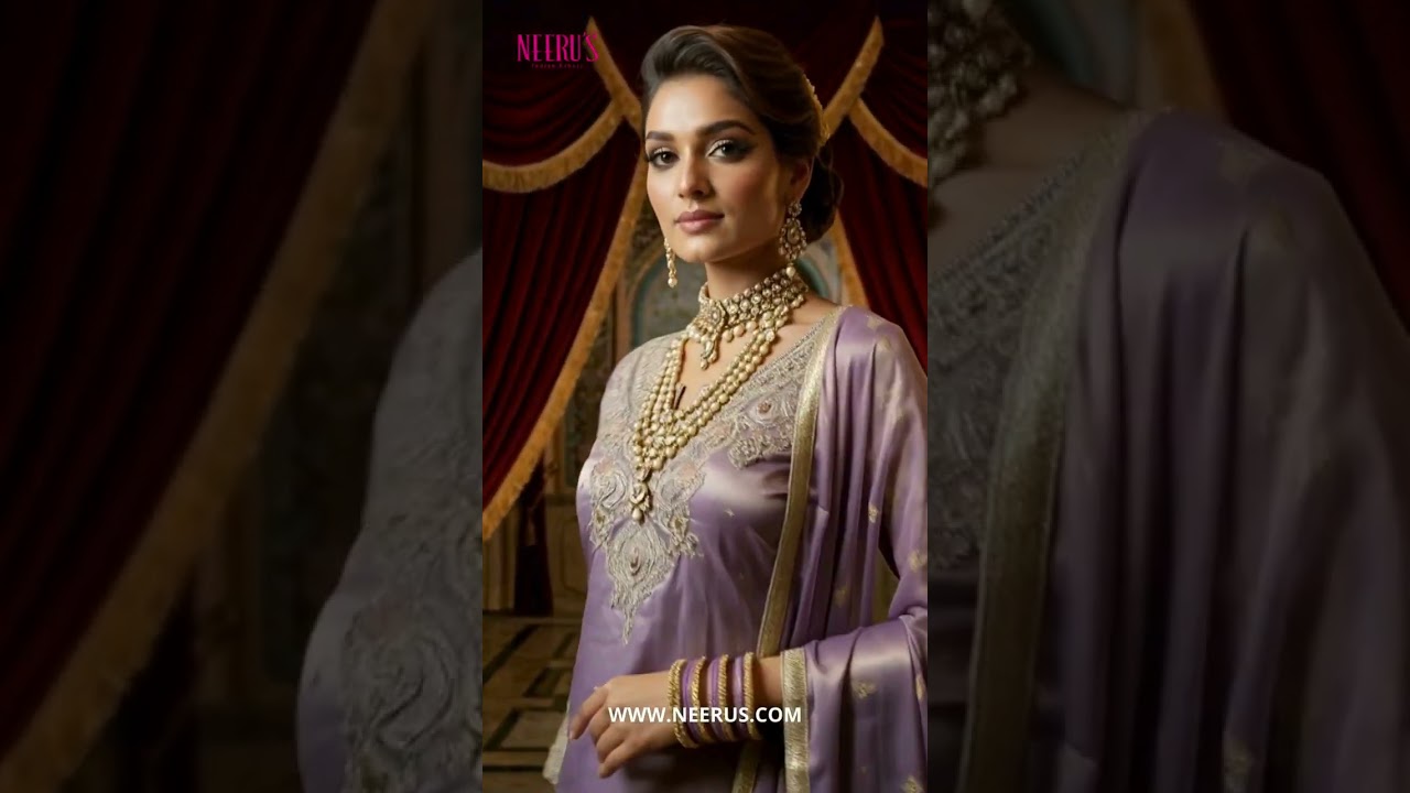 Lavender Silk Embroidery Palazzo Set With Dupatta by Neerus 💖