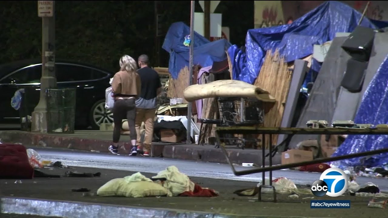 Residents forced to walk on street due to massive homeless encampments in Hollywood