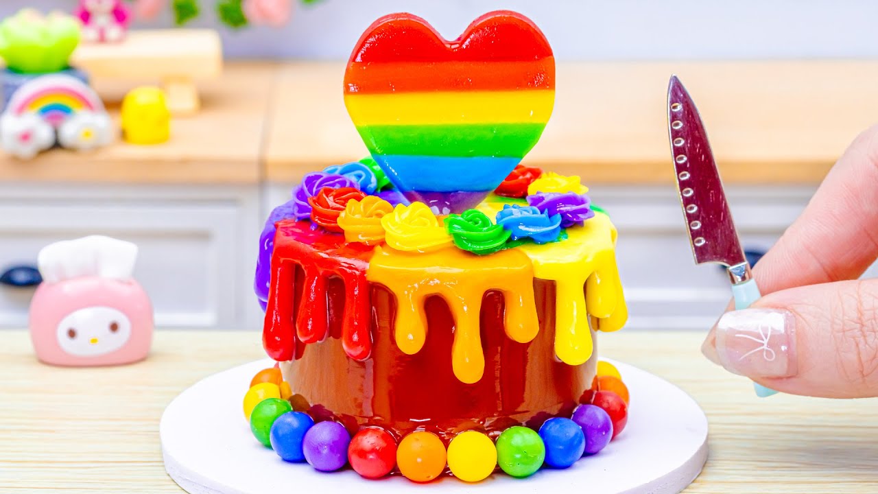 Miniature Rainbow Heart Cake Recipe🌈Rainbow Chocolate Cake Decorating By Amazing Cake