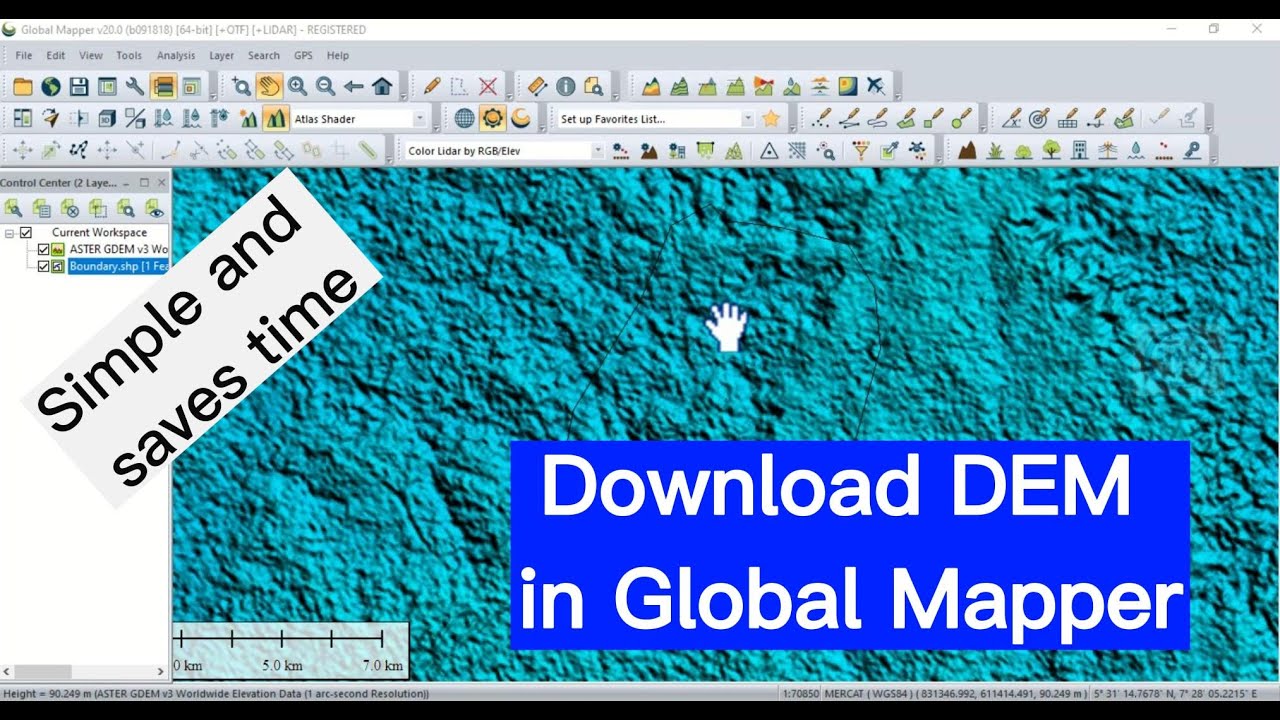 Download Aster Digital Elevation Model (DEM) for a specific study area in Global Mapper