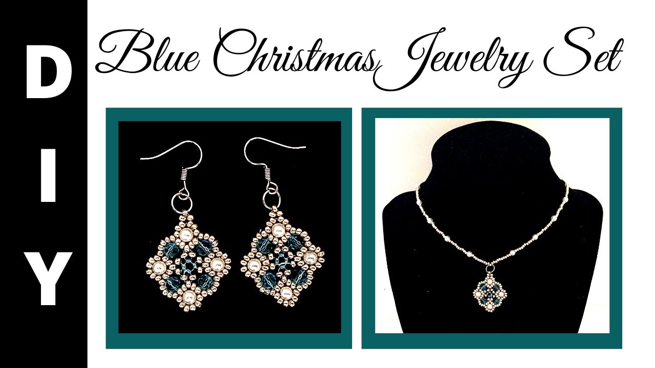 Blue Christmas jewelry Set. Beading tutorial