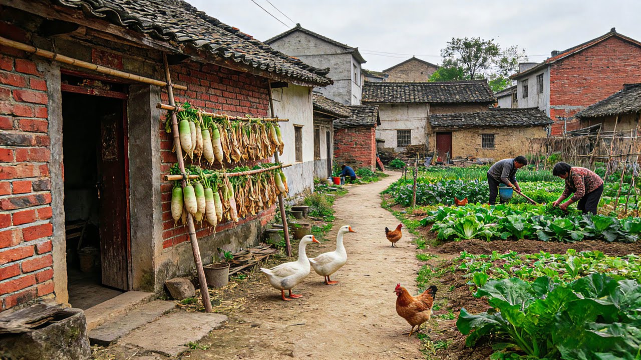 Shocked by Real Chinese Countryside! Chengdu Walk: Villagers Dry Radish & Geese Roam Free