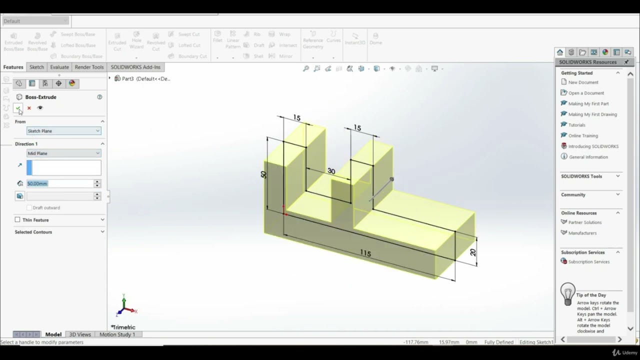Solidworks Extrusion  Example1  ~ Solidworks Training Tutorial Day 42