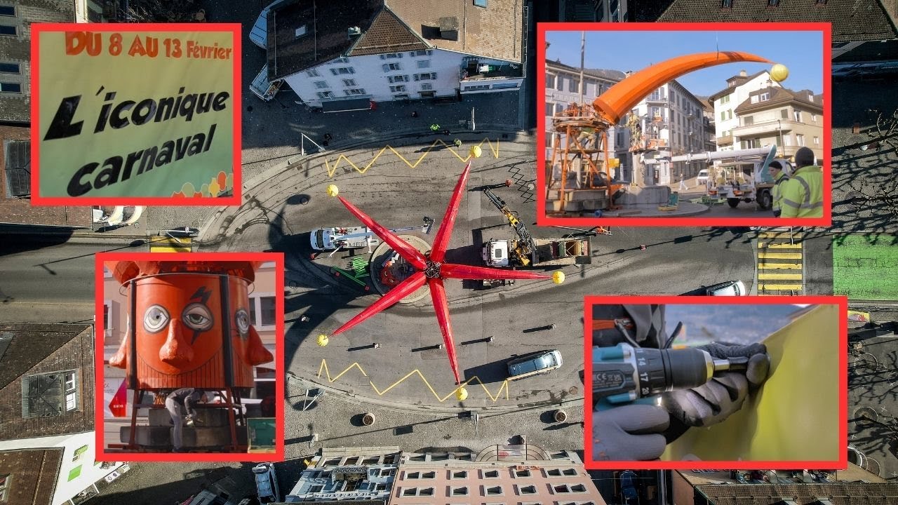 Monthey: La pose du triboulet géant sur la place centrale