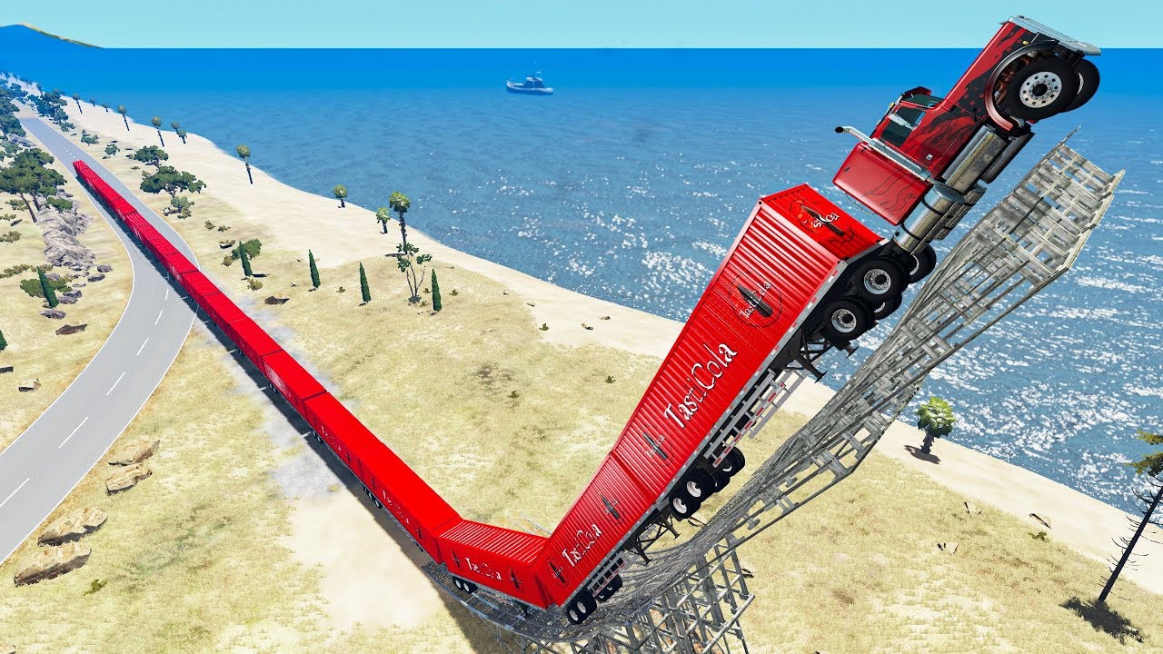 Giant Long Road Trains crashes #2 - Beamng drive