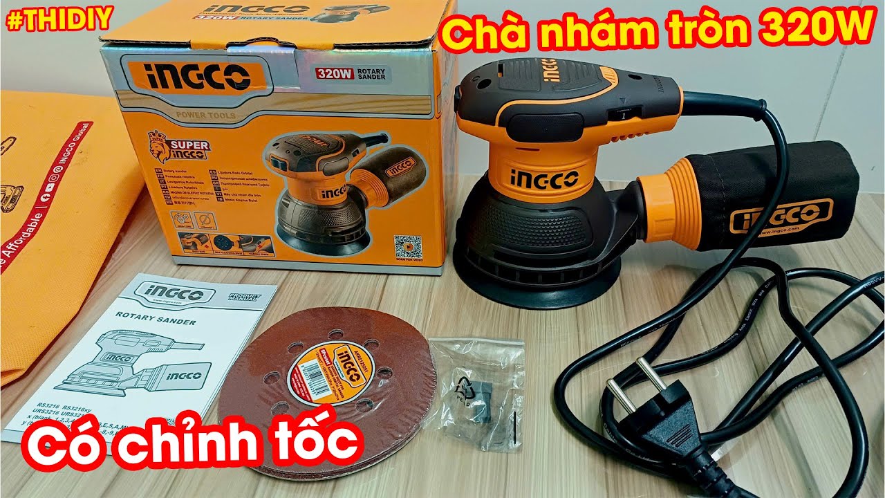 Máy chà nhám tròn 320W đĩa 125mm INGCO RS3216 chỉnh tốc 8000-13000 vòng/phút