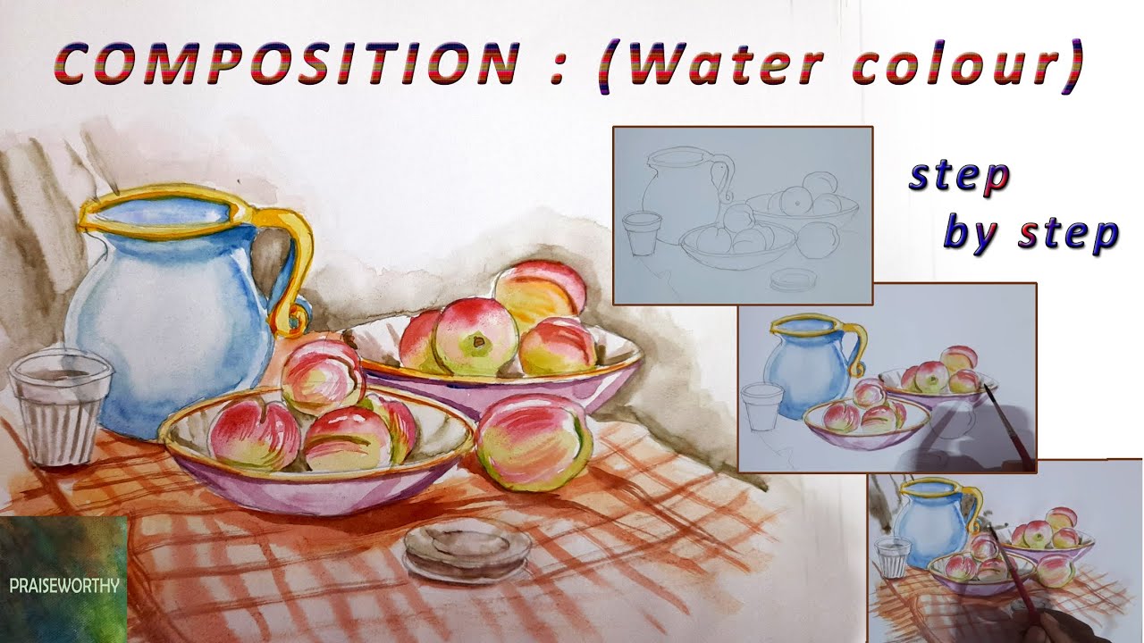 Composition drawing / Watercolour painting / For beginners / Step by step / PRAISEWORTHY